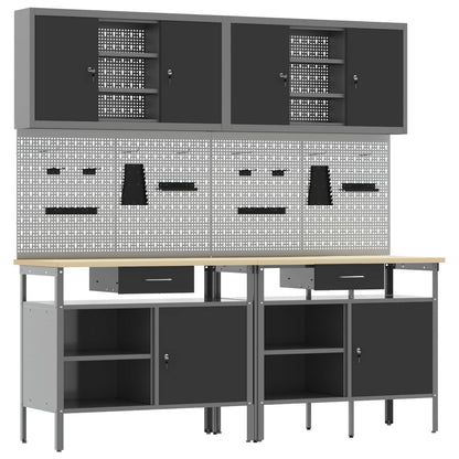 Werkbank-Set 8 pcs Rot und Grau Pulverbeschichteter Stahl