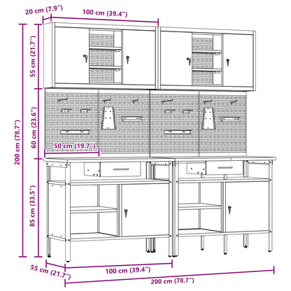 Werkbank-Set 8 pcs Rot und Grau Pulverbeschichteter Stahl