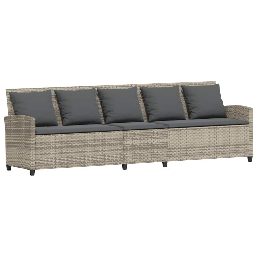 Gartensofa 5-Sitzer mit Kissen Hellgrau Poly Rattan