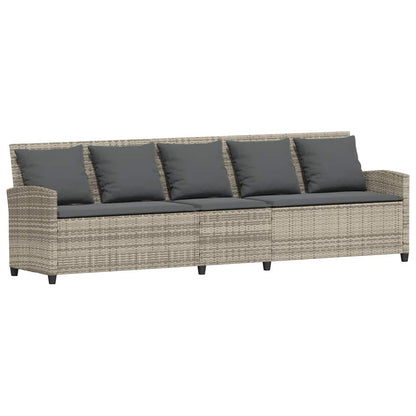 Gartensofa 5-Sitzer mit Kissen Hellgrau Poly Rattan