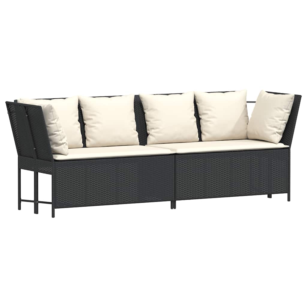 vidaXL Canapé de jardin avec coussins Noir Résine tressée