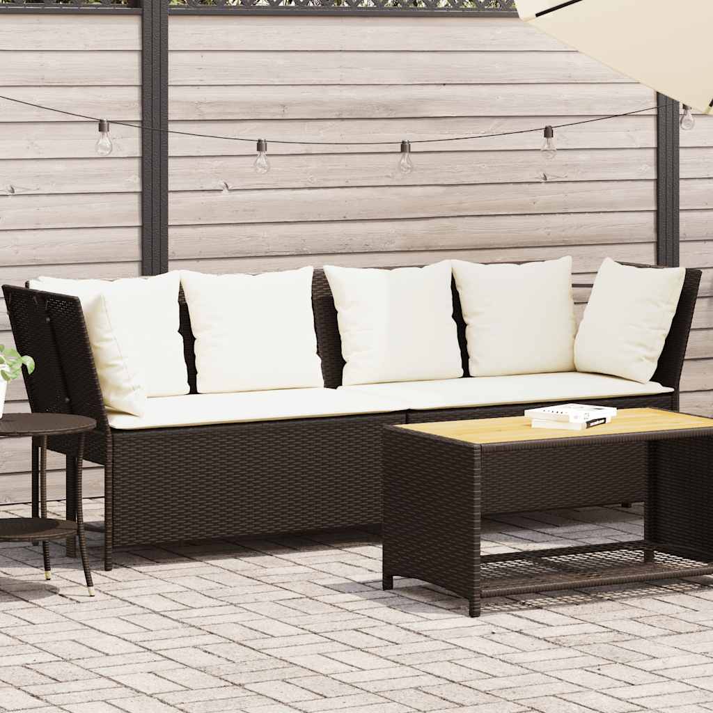 vidaXL Canapé de jardin avec coussins marron résine tressée