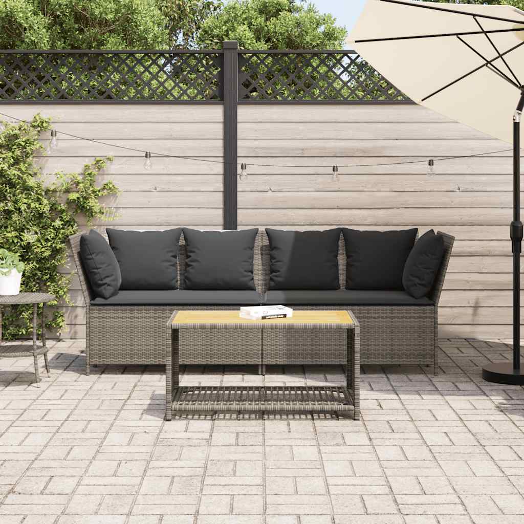 Gartensofa mit Kissen Grau Poly Rattan
