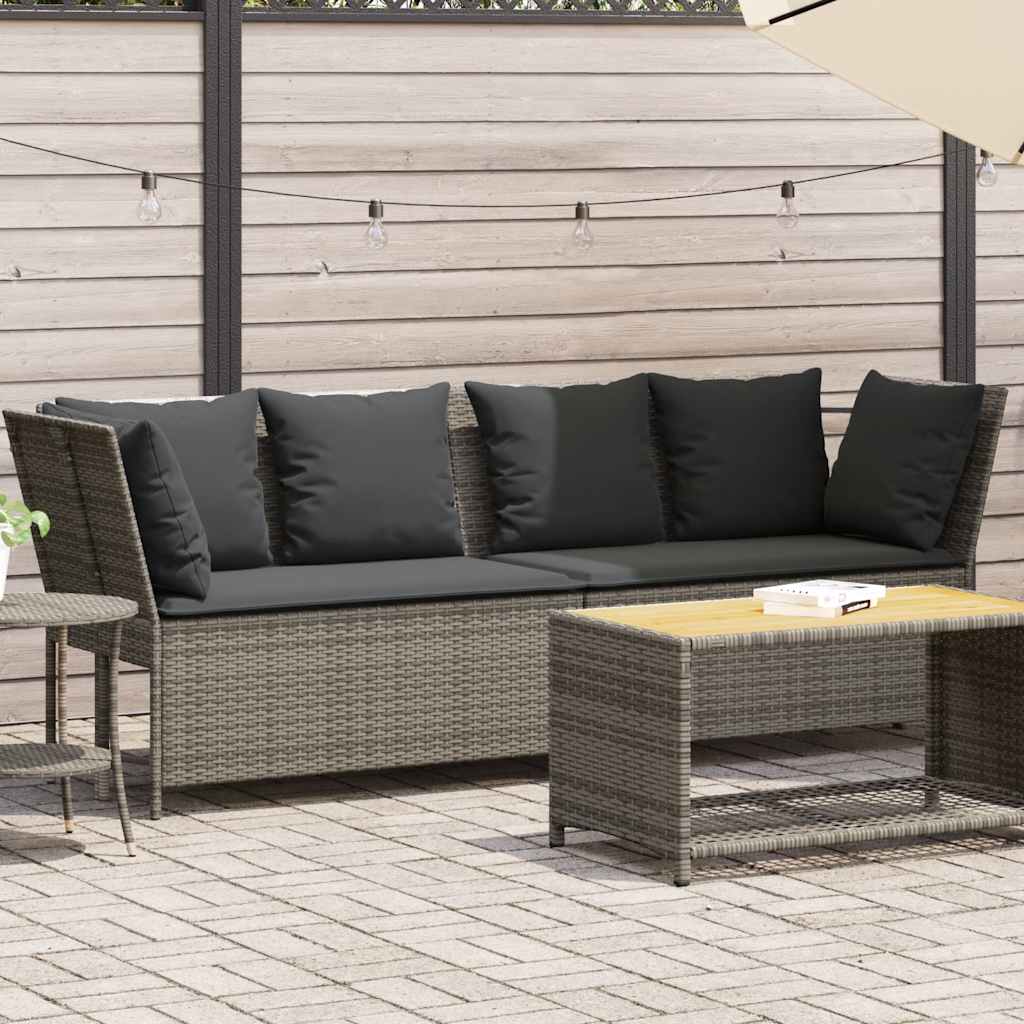 Gartensofa mit Kissen Grau Poly Rattan