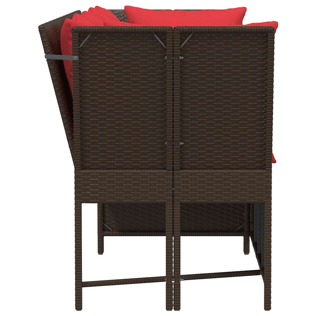 vidaXL Gartensofa mit Kissen Braun Poly Rattan