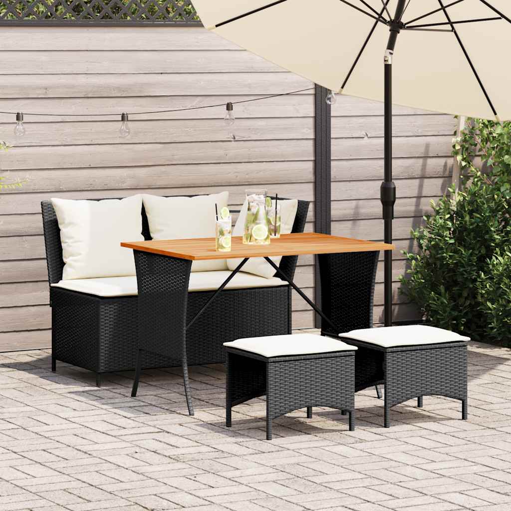 4-tlg. Garten-Essgruppe mit Kissen Schwarz Poly Rattan