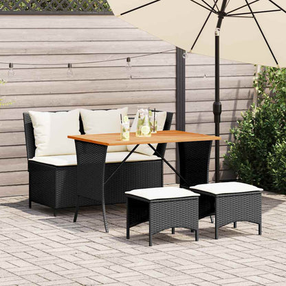 4-tlg. Garten-Essgruppe mit Kissen Schwarz Poly Rattan