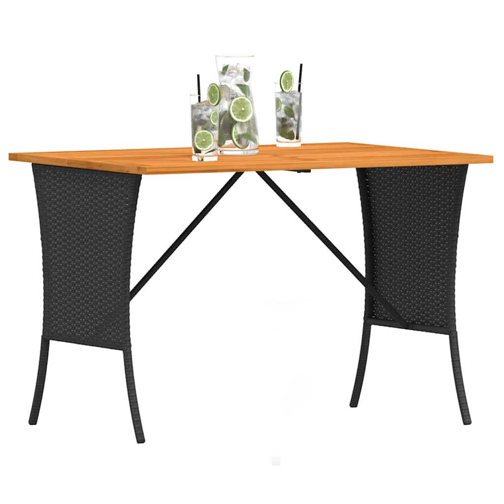 vidaXL Table de jardin en polyrotin avec plateau en bois d'acacia 105x75x72 cm