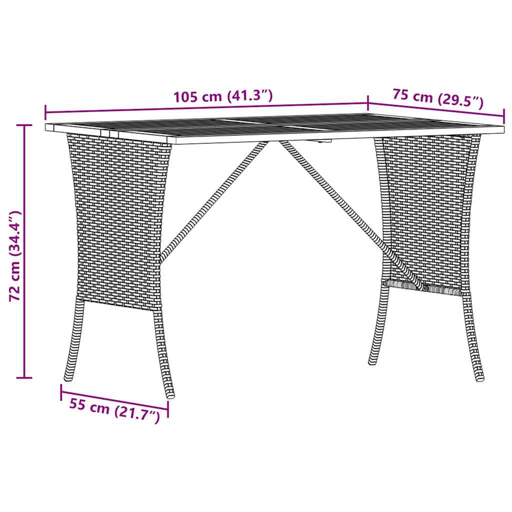 vidaXL Gartentisch mit Akazienholzplatte Grau 105x75x72cm Poly Rattan