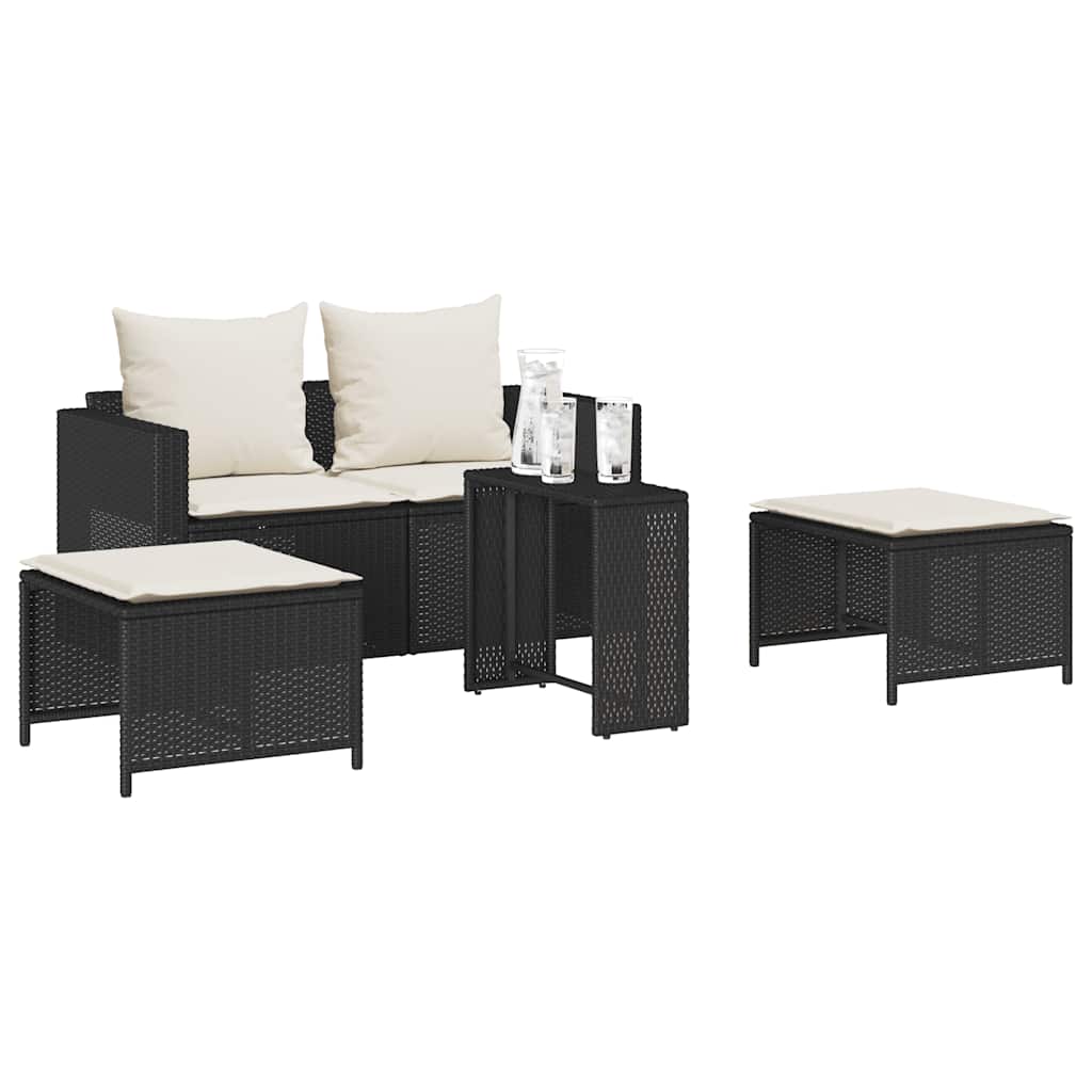vidaXL Ensemble de canapés de jardin 5 pcs Coussins Empilables Noir Résine tressée