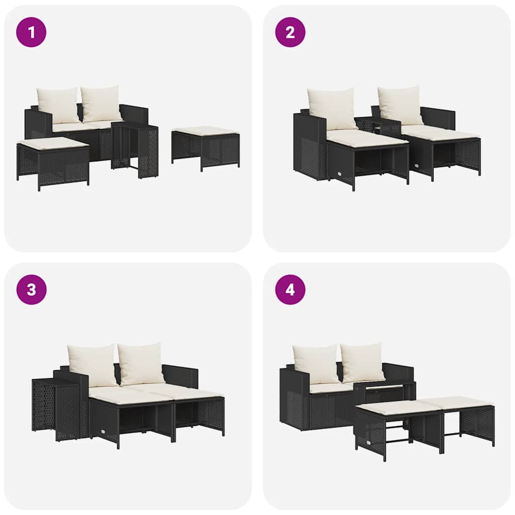 vidaXL Ensemble de canapés de jardin 5 pcs Coussins Empilables Noir Résine tressée