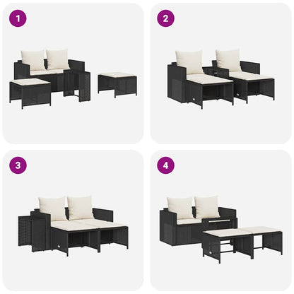 vidaXL Ensemble de canapés de jardin 5 pcs Coussins Empilables Noir Résine tressée