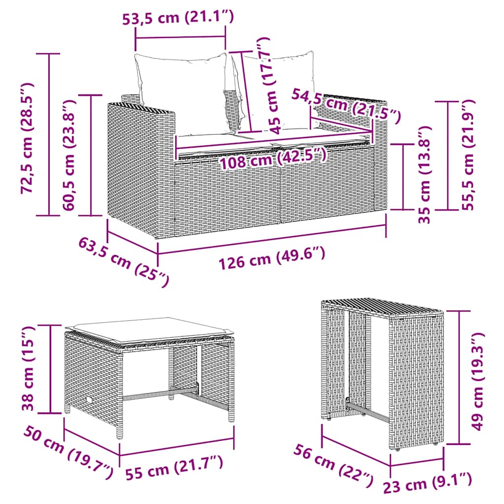 vidaXL 5-tlg. Garten-Sofagarnitur Kissen Stapelbar Braun Poly Rattan