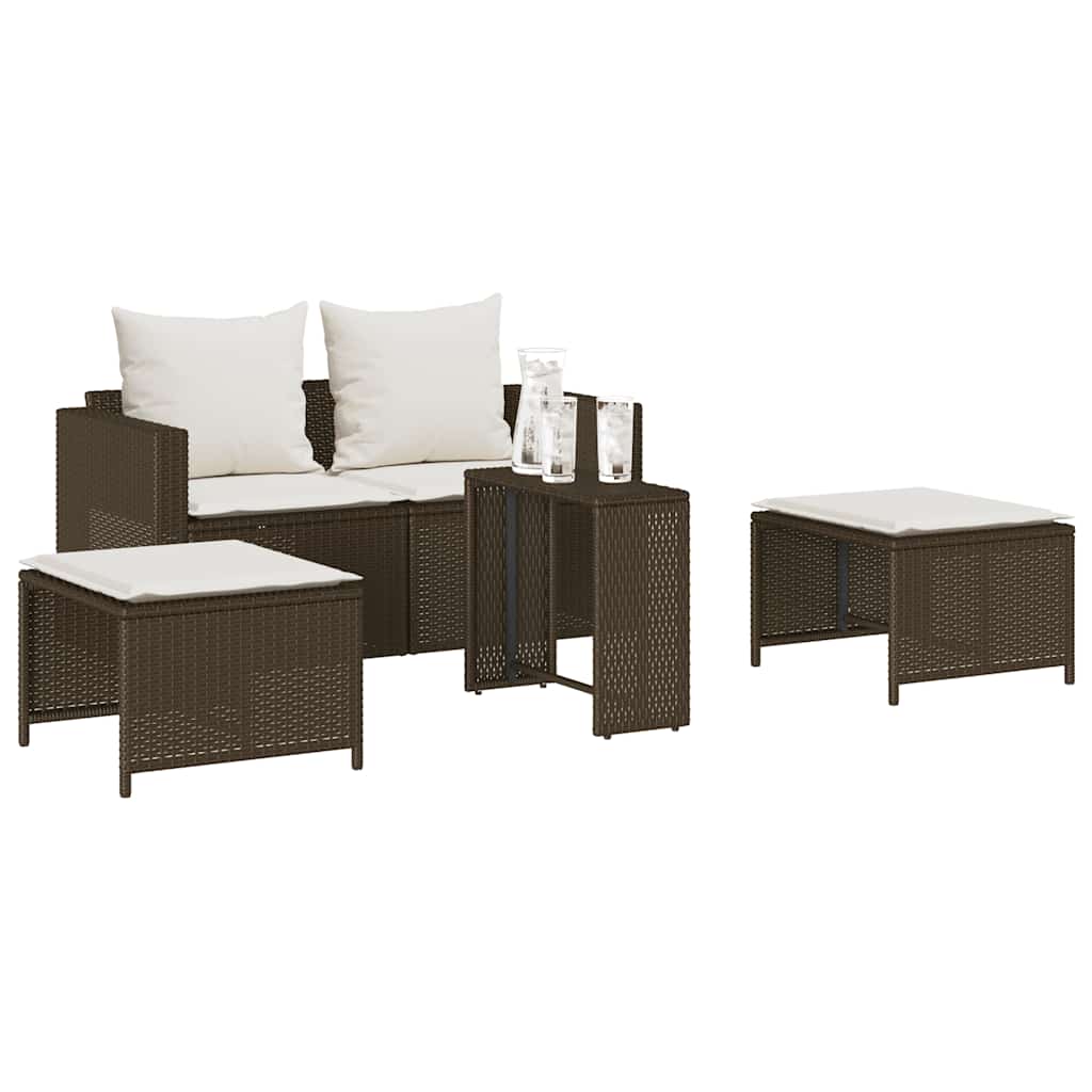vidaXL 5-tlg. Garten-Sofagarnitur Kissen Stapelbar Braun Poly Rattan