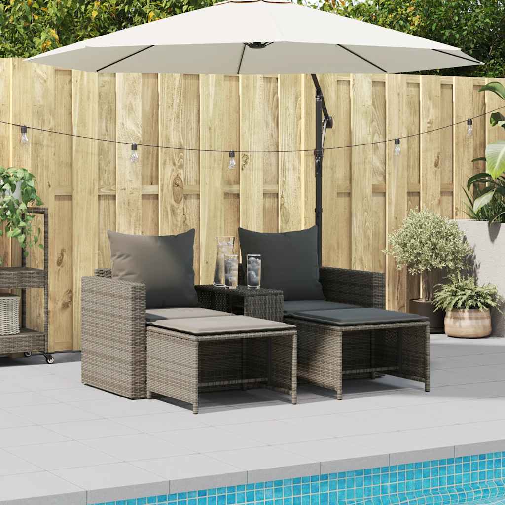 5-tlg. Garten-Sofagarnitur Kissen Stapelbar Grau Poly Rattan