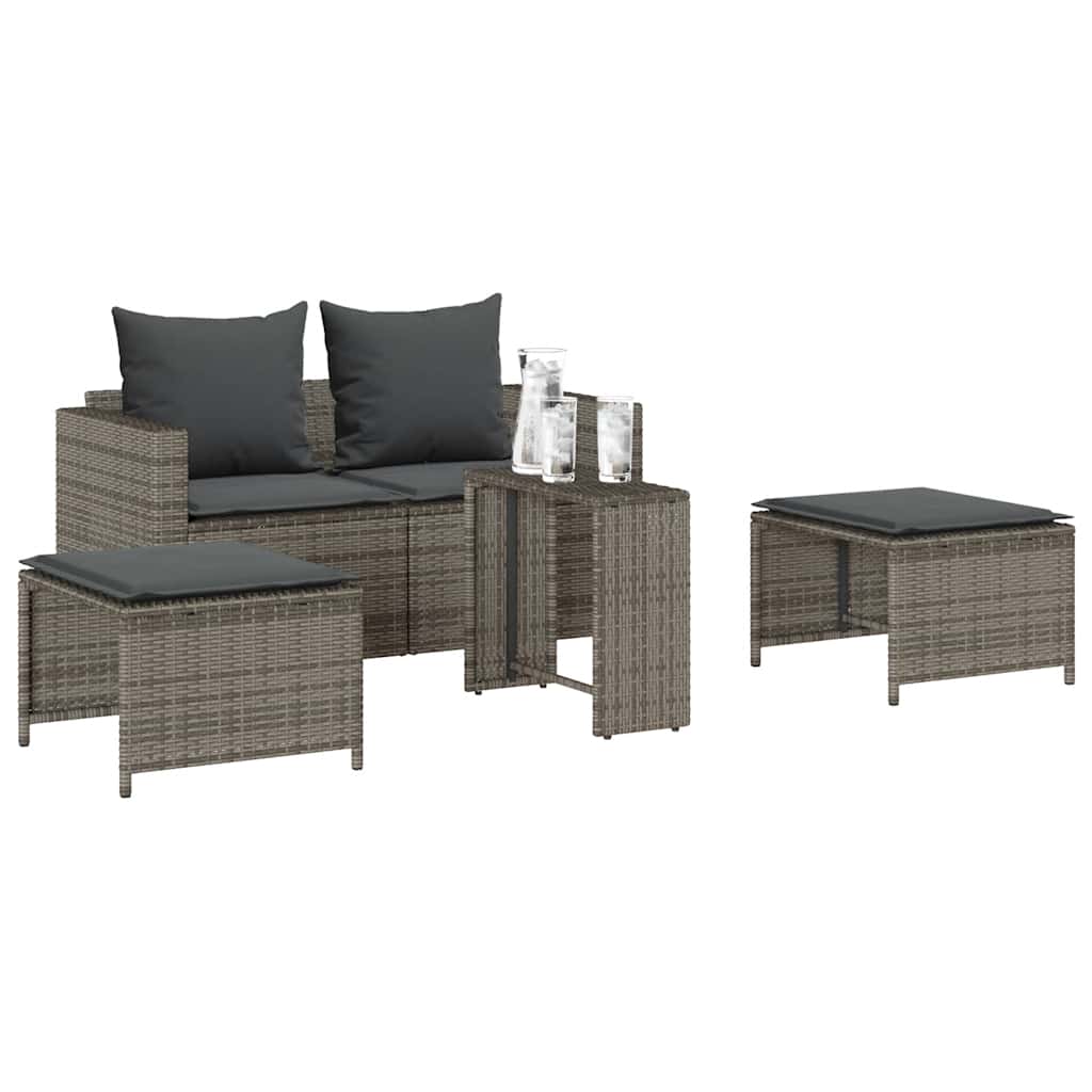 vidaXL Salon de jardin 5 pcs avec coussins empilables Résine tressée Gris