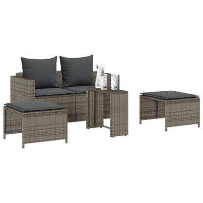 vidaXL Salon de jardin 5 pcs avec coussins empilables Résine tressée Gris
