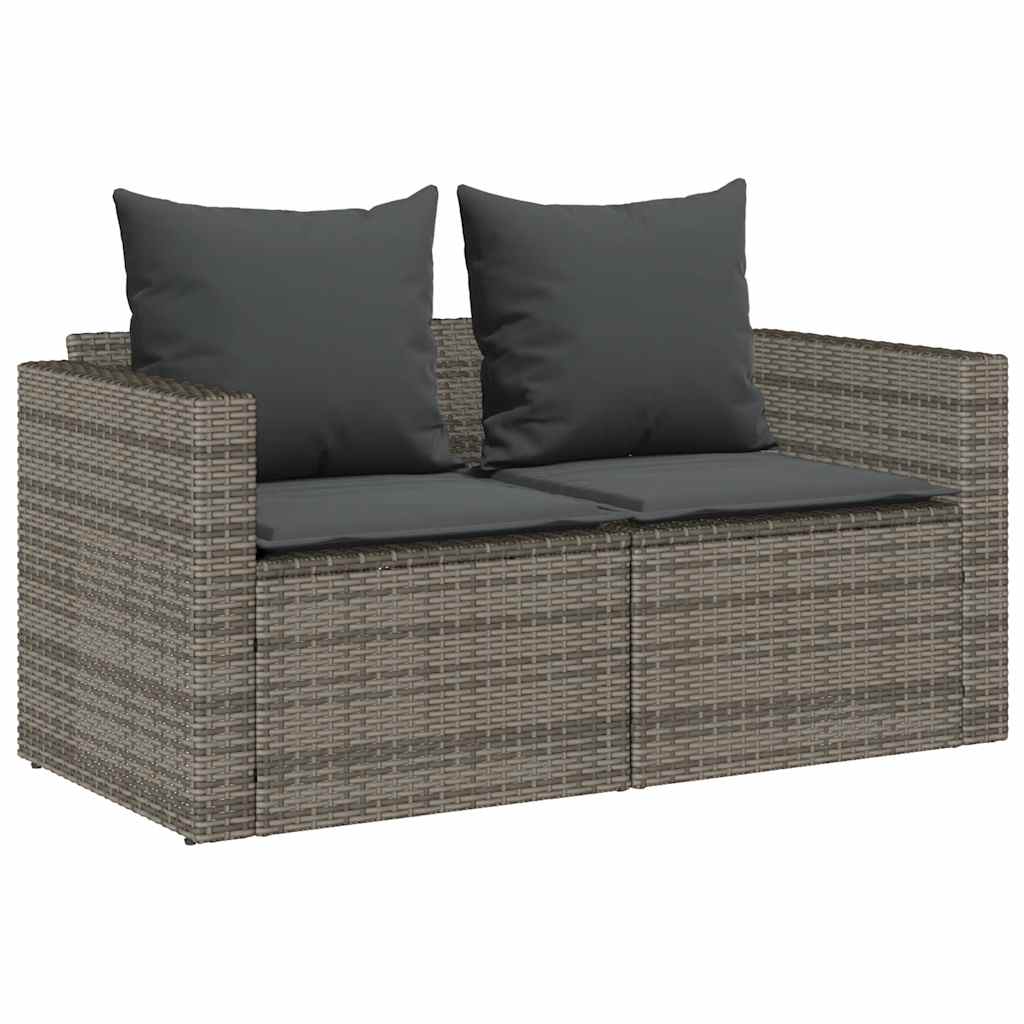 5-tlg. Garten-Sofagarnitur Kissen Stapelbar Grau Poly Rattan