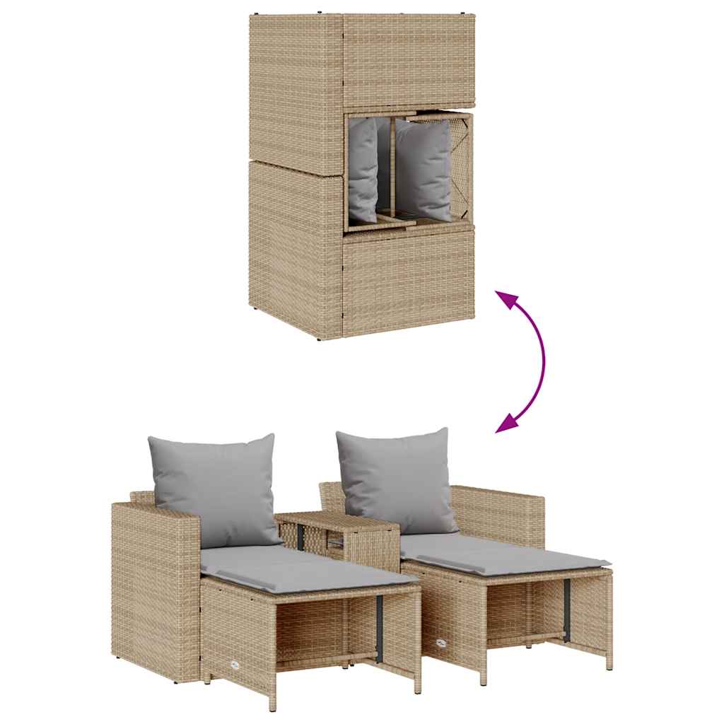 vidaXL 5-tlg. Garten-Sofagarnitur Kissen Stapelbar Beige Poly Rattan