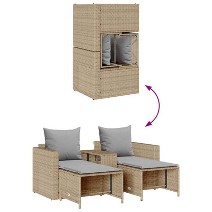vidaXL 5-tlg. Garten-Sofagarnitur Kissen Stapelbar Beige Poly Rattan