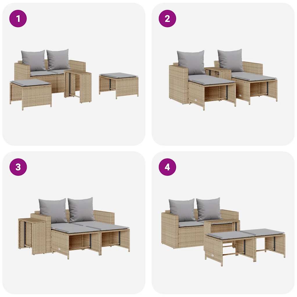 vidaXL 5-tlg. Garten-Sofagarnitur Kissen Stapelbar Beige Poly Rattan