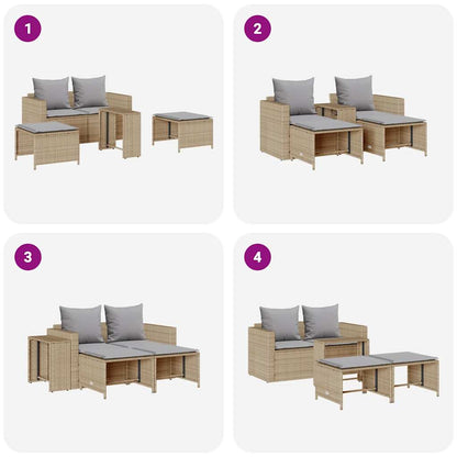 vidaXL 5-tlg. Garten-Sofagarnitur Kissen Stapelbar Beige Poly Rattan