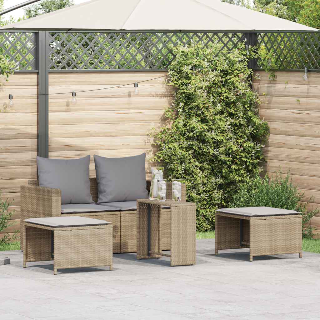 vidaXL 5-tlg. Garten-Sofagarnitur Kissen Stapelbar Beige Poly Rattan