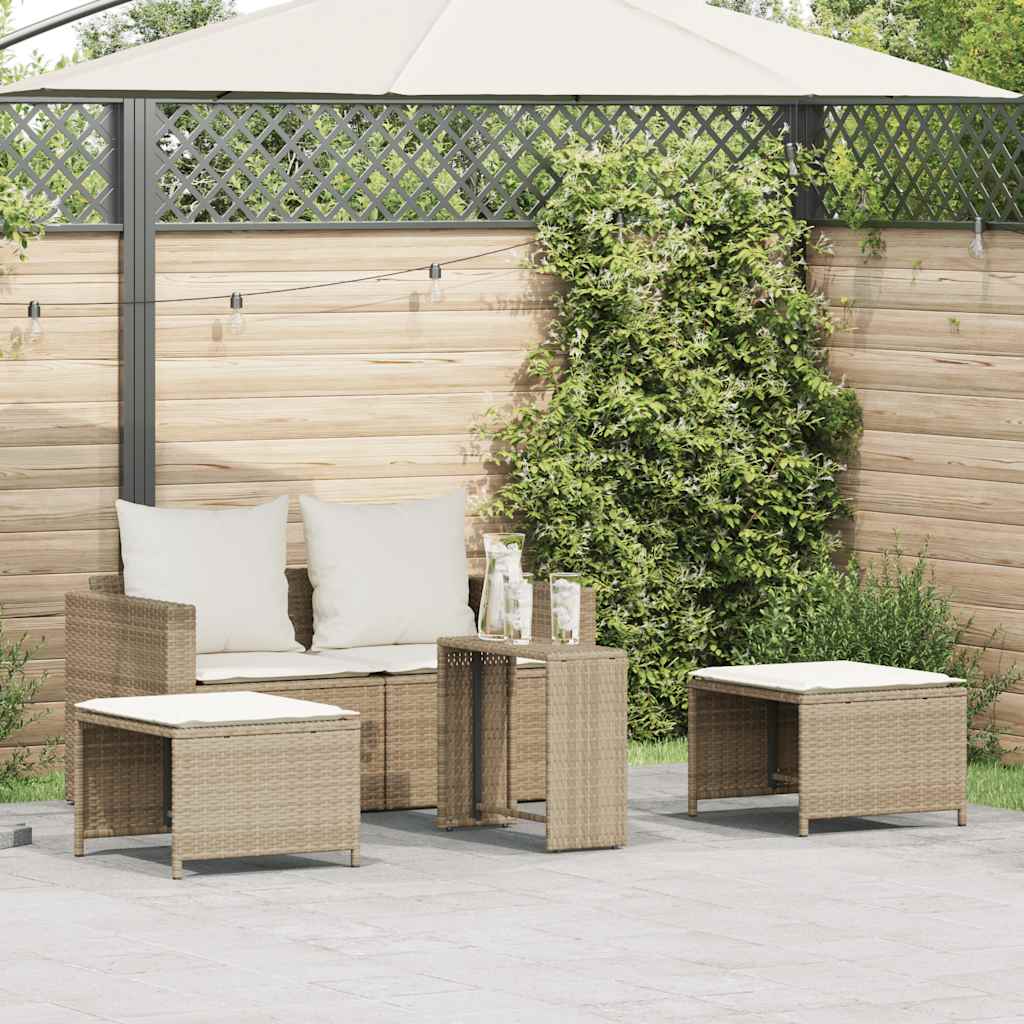5-tlg. Garten-Sofagarnitur Kissen Stapelbar Beige Poly Rattan