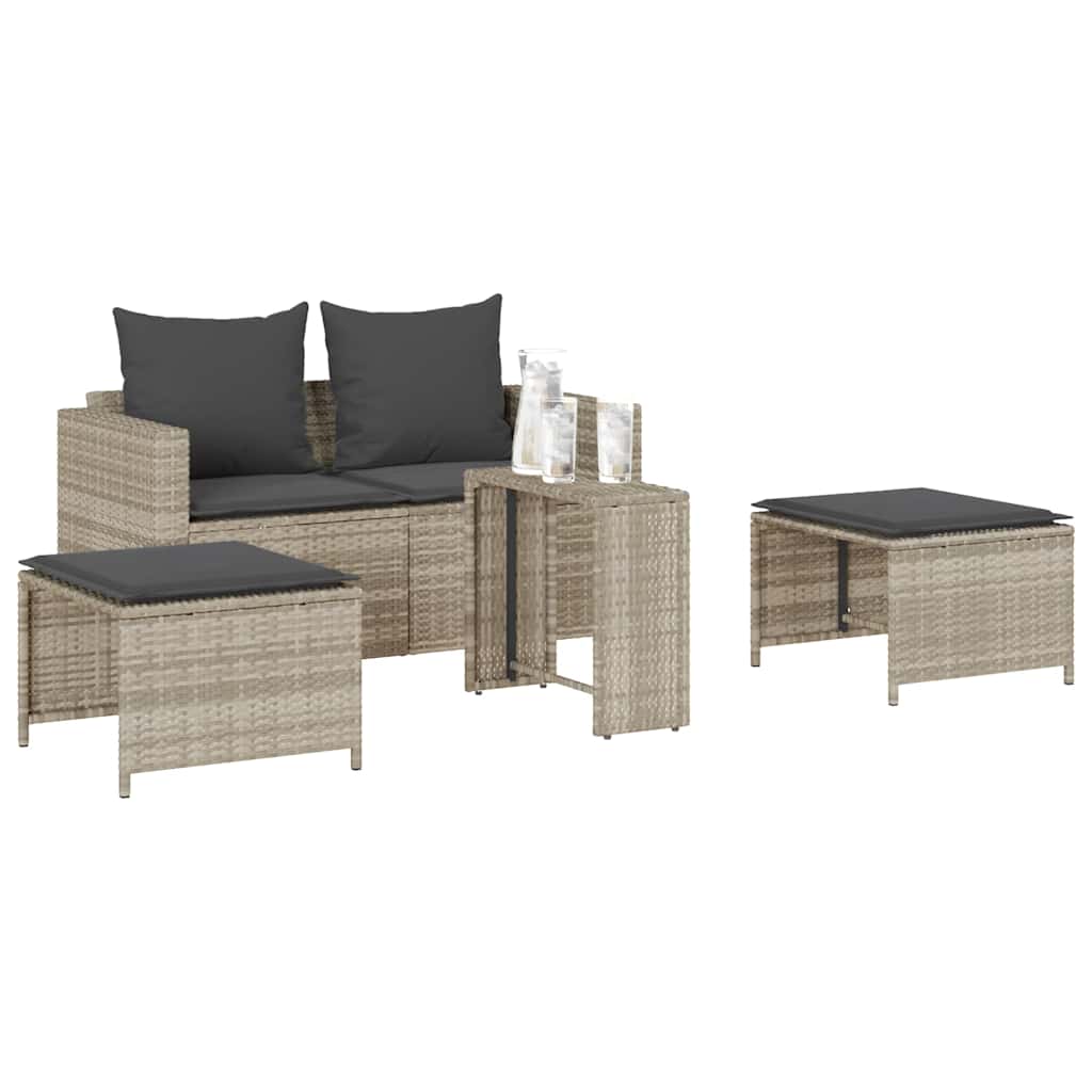 vidaXL Ensemble de canapés de jardin 5 pcs avec coussins empilables en résine tressée gris clair