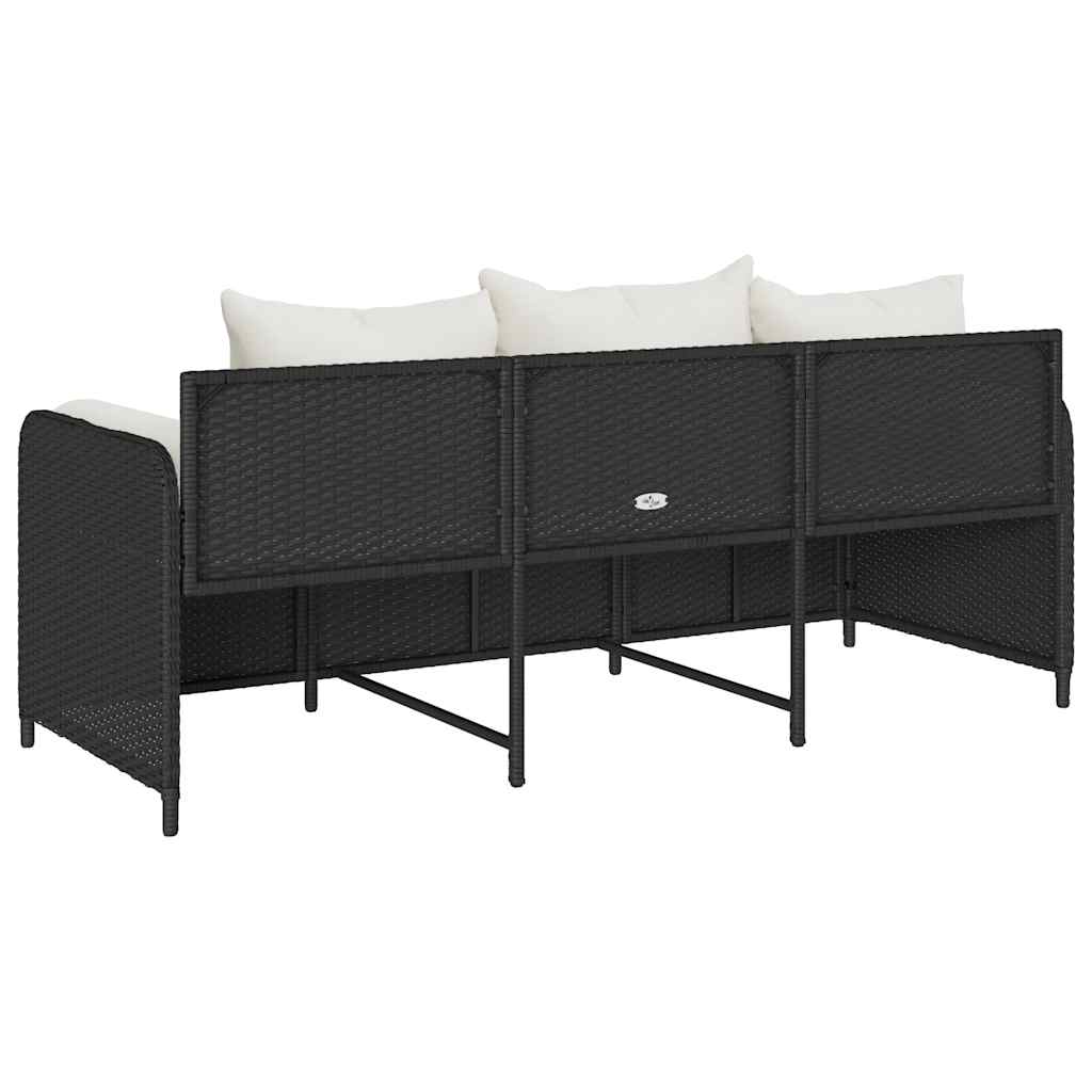 Gartensofa mit Kissen 3-Sitzer Schwarz Poly Rattan