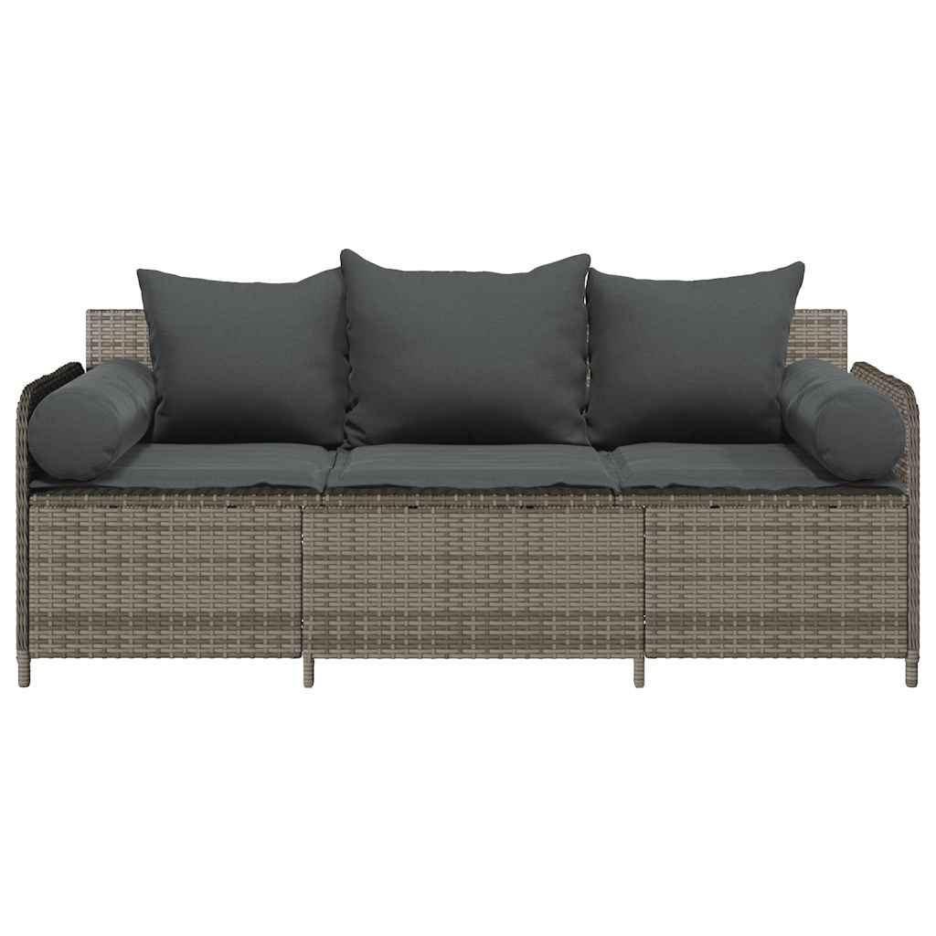 vidaXL Gartensofa mit Kissen 3-Sitzer Grau Poly Rattan