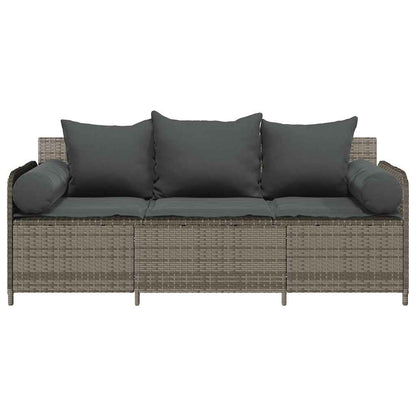 vidaXL Gartensofa mit Kissen 3-Sitzer Grau Poly Rattan