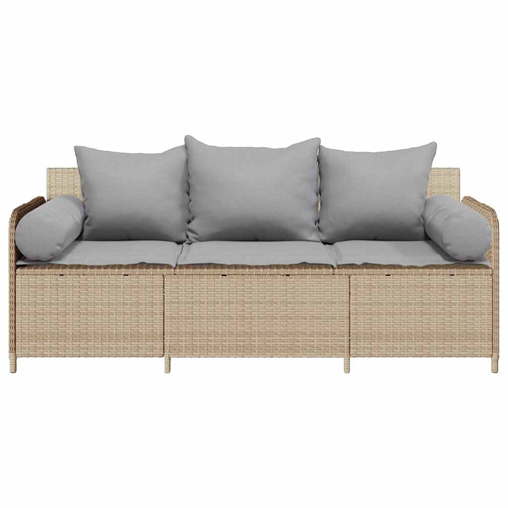 vidaXL Canapé de jardin 3 places avec coussins en résine tressée beige