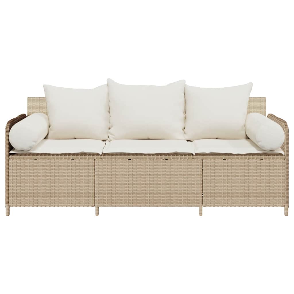 vidaXL Gartensofa mit Kissen 3-Sitzer Beige Poly Rattan