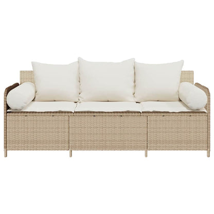 vidaXL Gartensofa mit Kissen 3-Sitzer Beige Poly Rattan