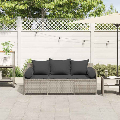 vidaXL Gartensofa mit Kissen 3-Sitzer Hellgrau Poly Rattan