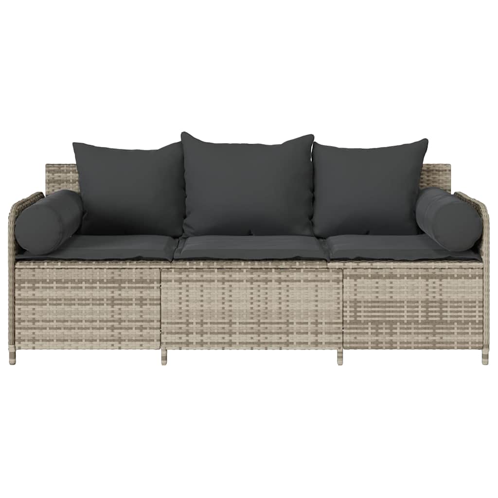 vidaXL Gartensofa mit Kissen 3-Sitzer Hellgrau Poly Rattan