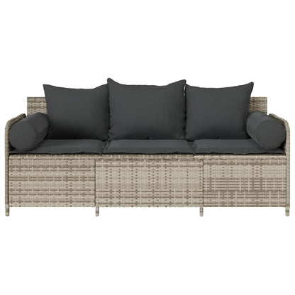 vidaXL Gartensofa mit Kissen 3-Sitzer Hellgrau Poly Rattan