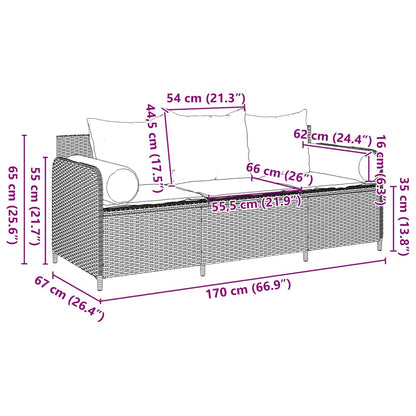 vidaXL Gartensofa mit Kissen 3-Sitzer Hellgrau Poly Rattan