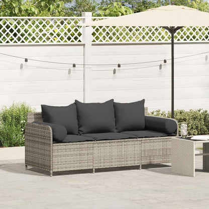 vidaXL Gartensofa mit Kissen 3-Sitzer Hellgrau Poly Rattan