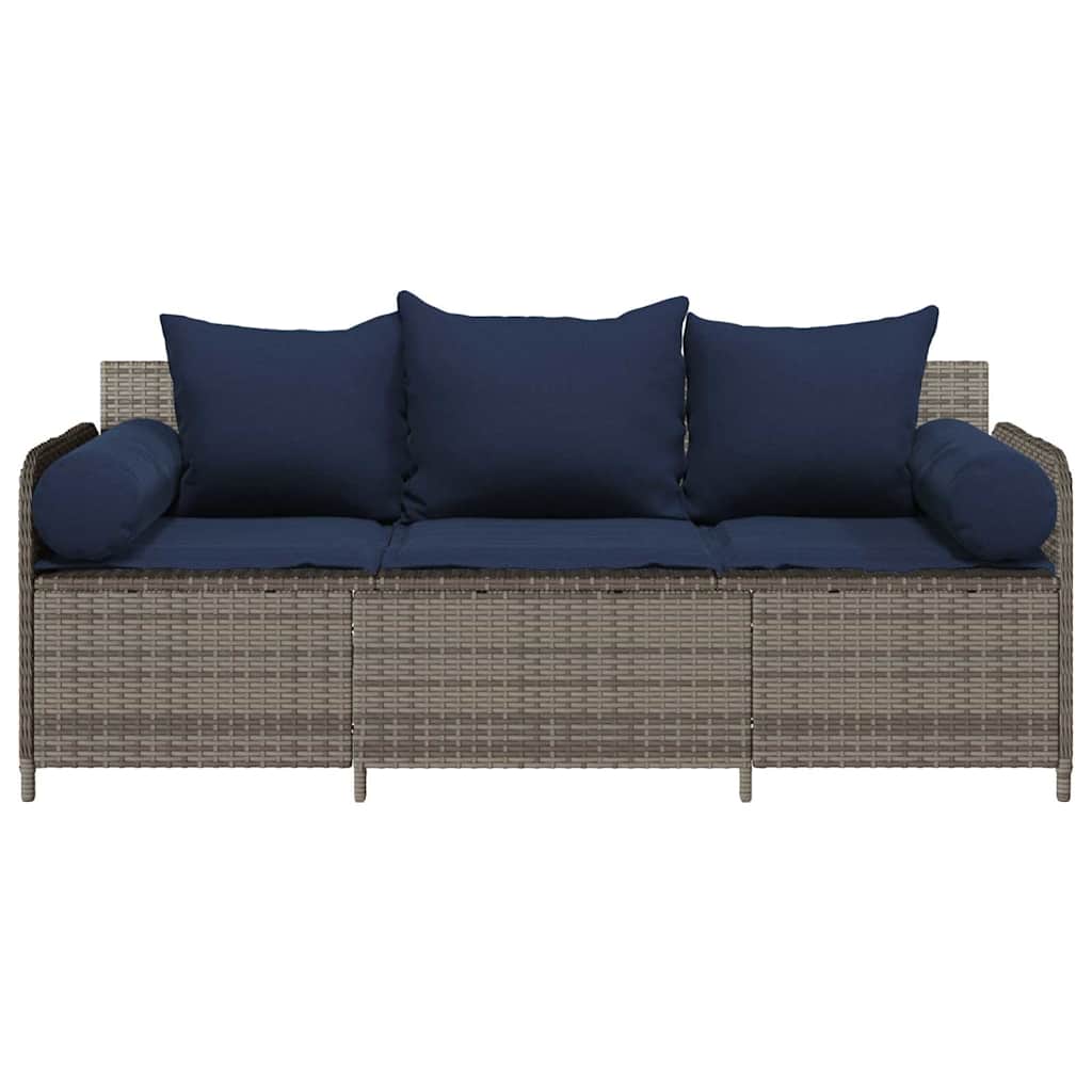 vidaXL Gartensofa mit Kissen 3-Sitzer Grau Poly Rattan