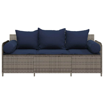 vidaXL Gartensofa mit Kissen 3-Sitzer Grau Poly Rattan