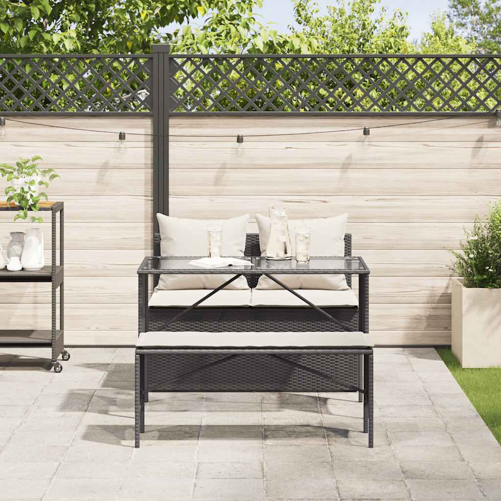 3-tlg. Garten-Essgruppe mit Kissen Schwarz Poly Rattan