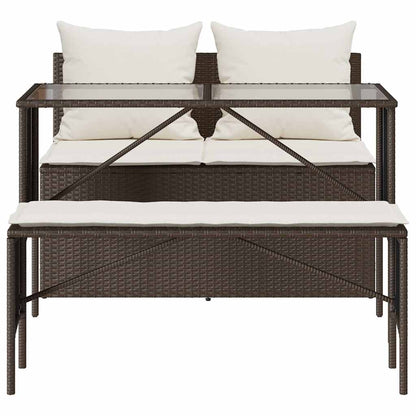 3-tlg. Garten-Essgruppe mit Kissen Braun Poly Rattan