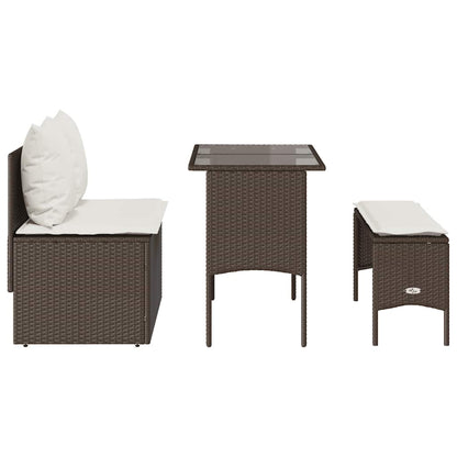 3-tlg. Garten-Essgruppe mit Kissen Braun Poly Rattan