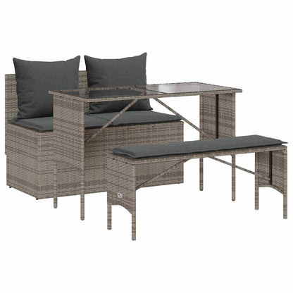 3-tlg. Garten-Essgruppe mit Kissen Grau Poly Rattan