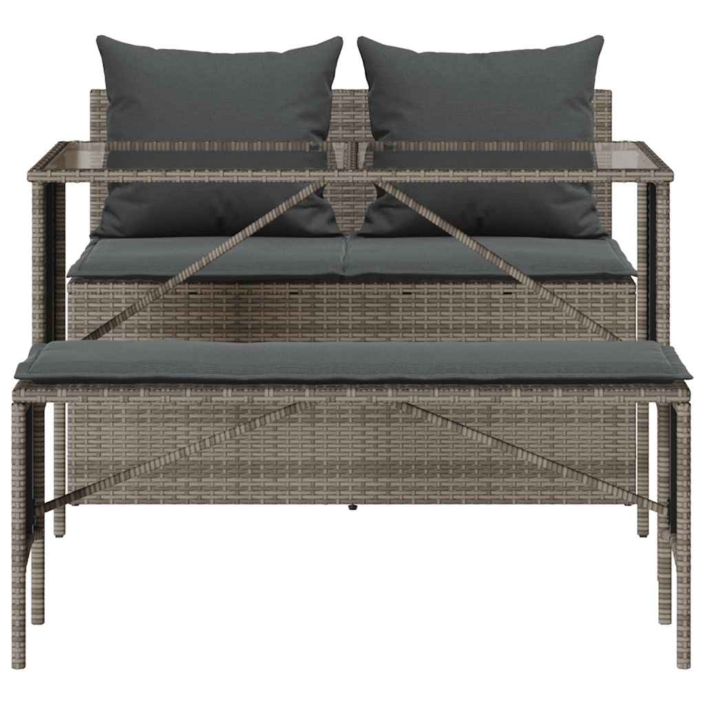 3-tlg. Garten-Essgruppe mit Kissen Grau Poly Rattan