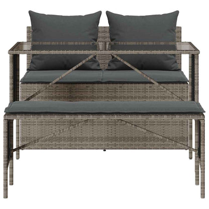 3-tlg. Garten-Essgruppe mit Kissen Grau Poly Rattan