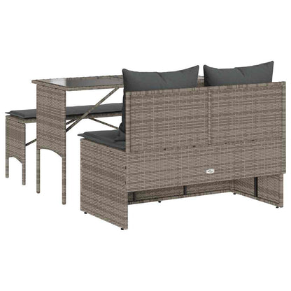 3-tlg. Garten-Essgruppe mit Kissen Grau Poly Rattan