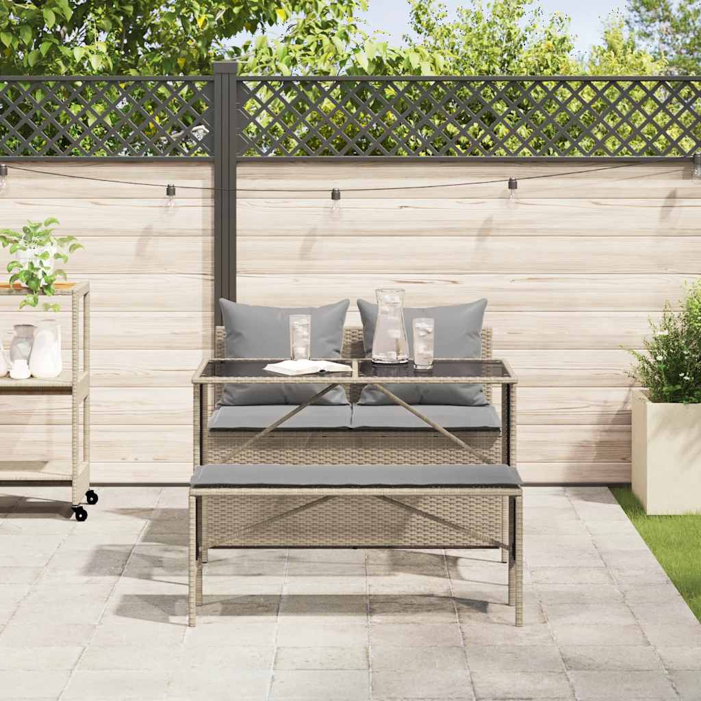 3-tlg. Garten-Essgruppe mit Kissen Beige Poly Rattan